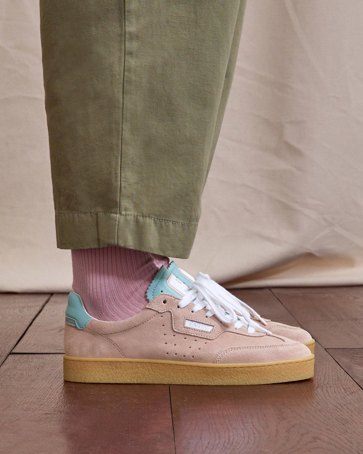 Sneakersy Ze Skóry Zamszowej Szaroróżowe