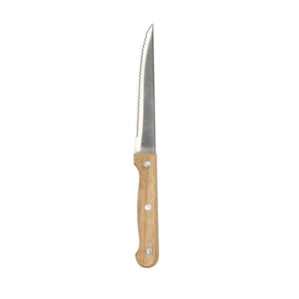 Sæt med 6 steakknive i rustfrit stål med træskaft