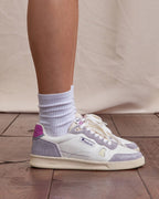 Sneakers Wit En Grijsroze Leer