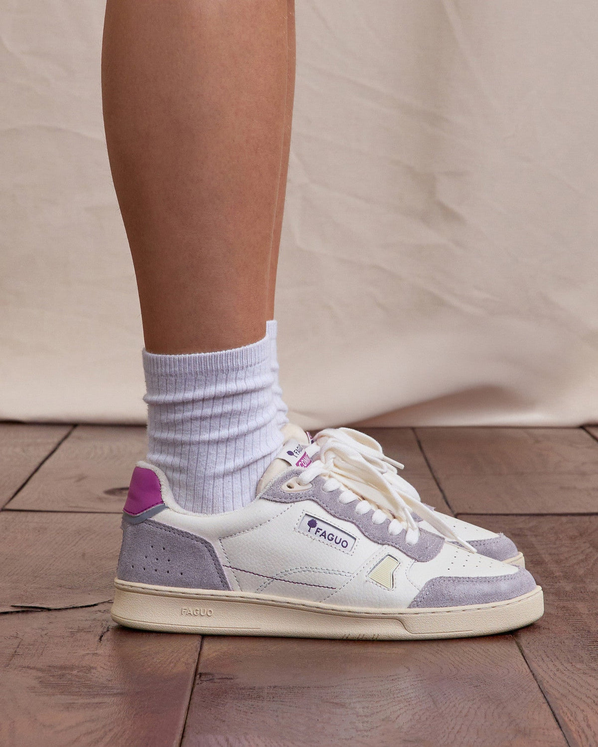 Sneakers Wit En Grijsroze Leer