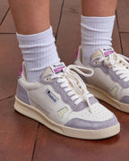 Sneakers Wit En Grijsroze Leer