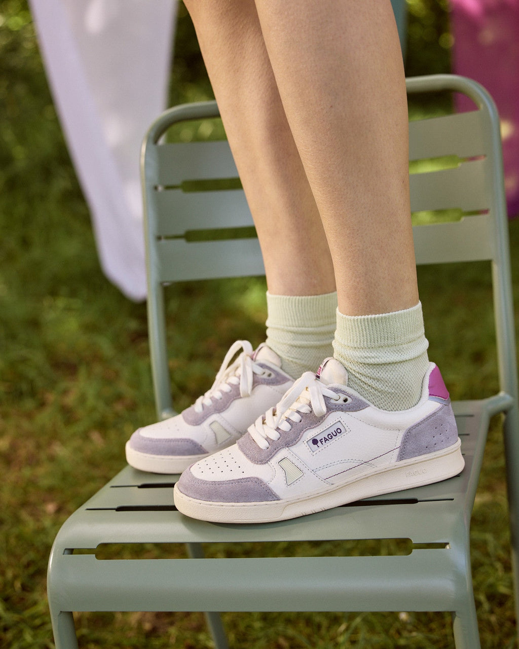 Sneakers Wit En Grijsroze Leer
