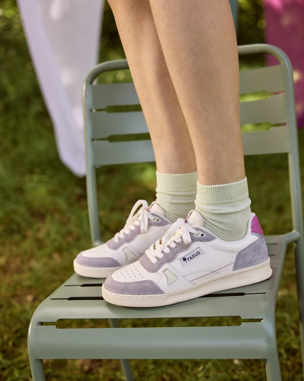 Sneakers Wit En Grijsroze Leer