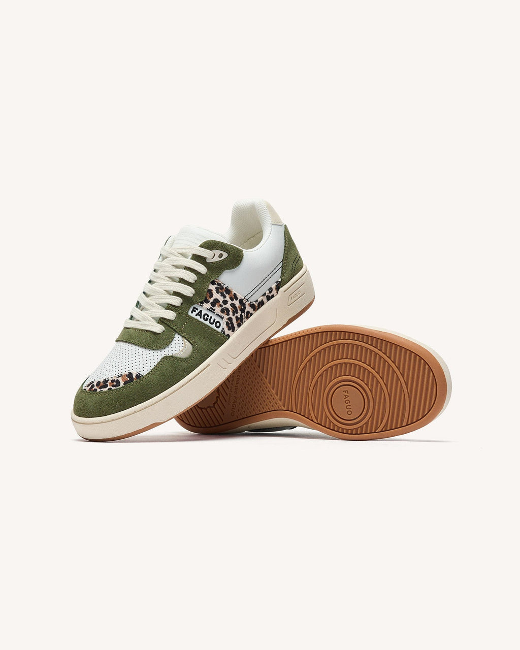 Sneakersy Ze Wzorem W Panterkę I Khaki Ze Skóry