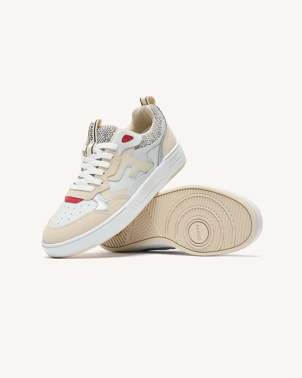 Cream and Red Leather Trainers
