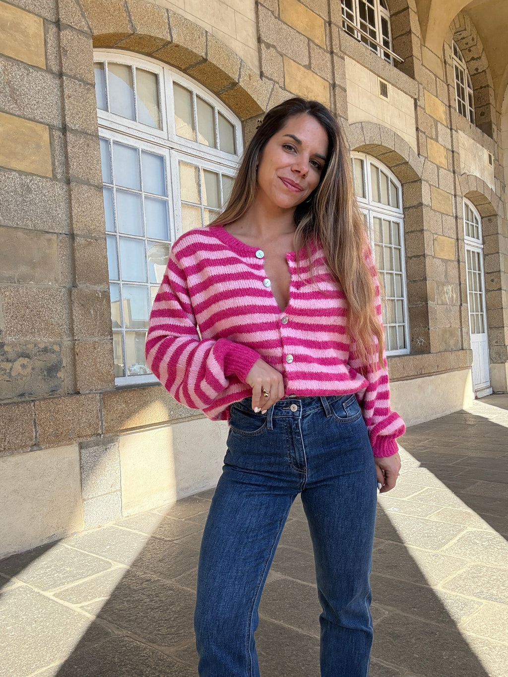 Pink And Red Striped Solela Cardigan
