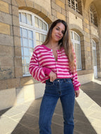Pink And Red Striped Solela Cardigan