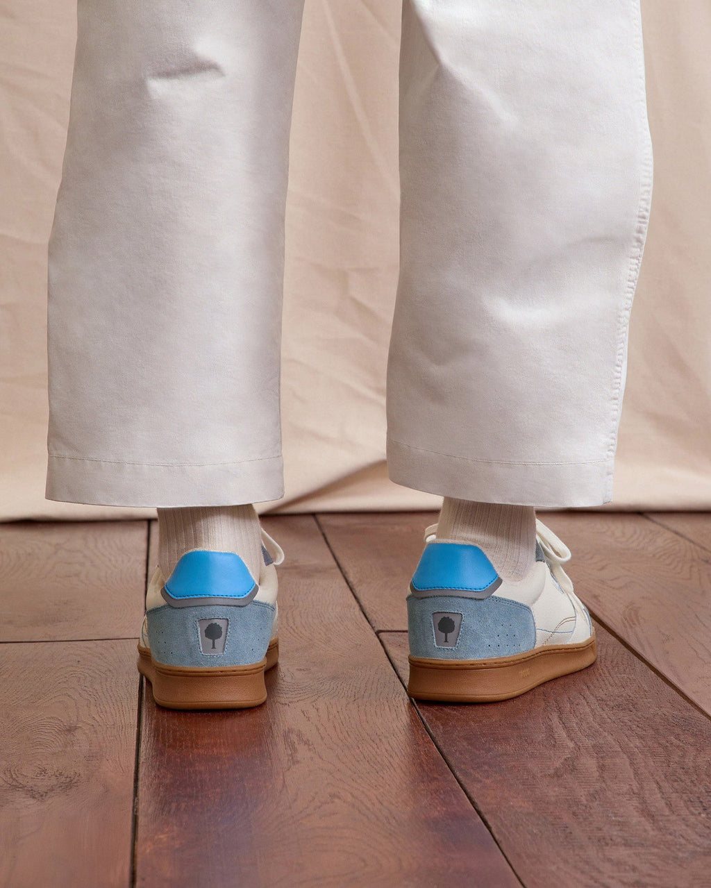 Sneakers Wit En Blauw Leer