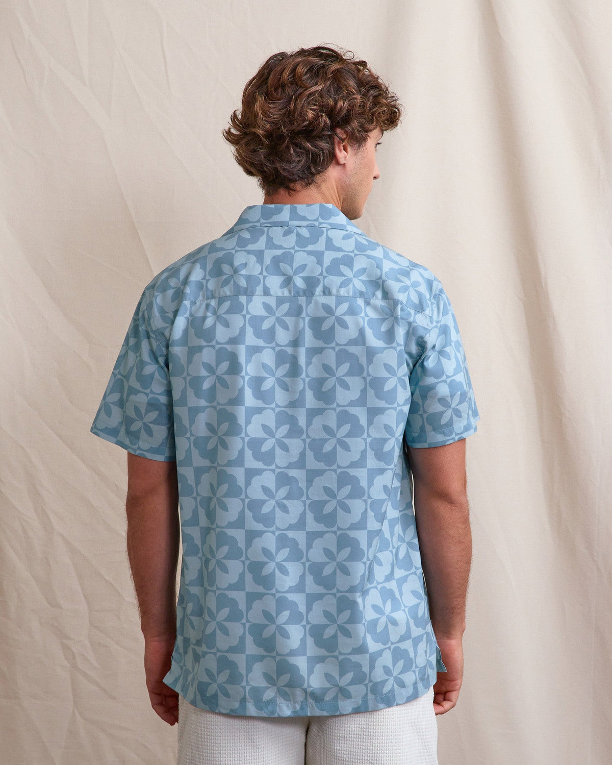 Camicia a maniche corte blu medio in viscosa