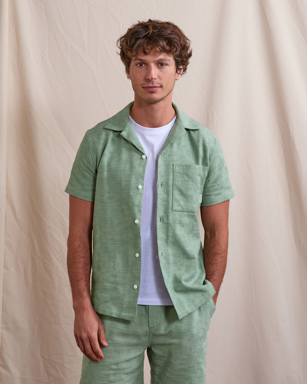 Chemise Manches Courtes Vert Clair Viscose