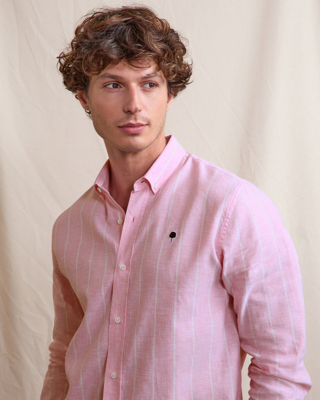Chemise En Lin Rayée Rose Et Blanc