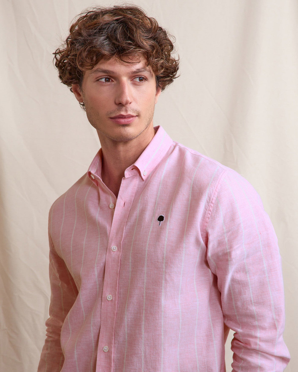 Chemise En Lin Rayée Rose Et Blanc