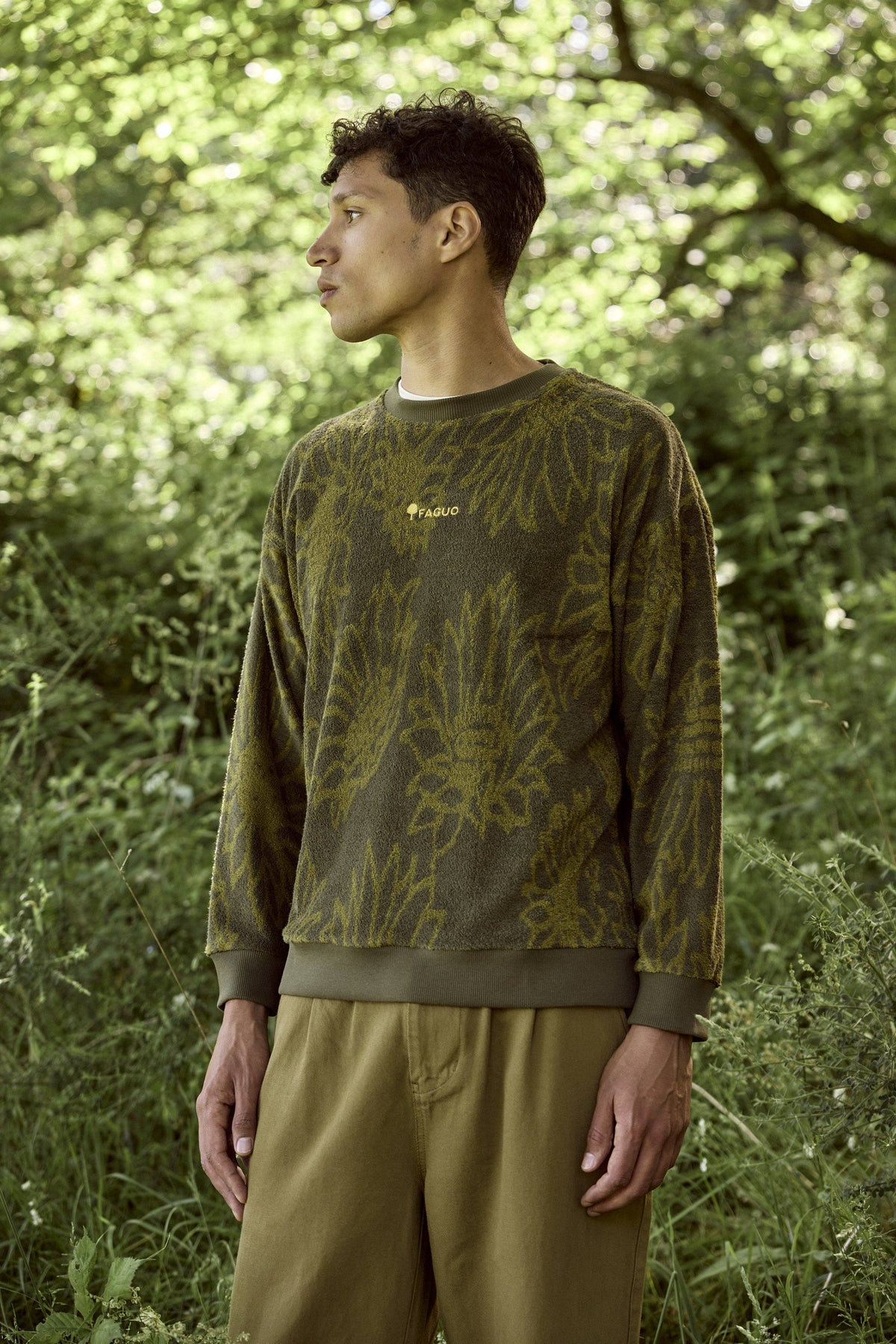 Sweat Col Rond Kaki Coton Bio