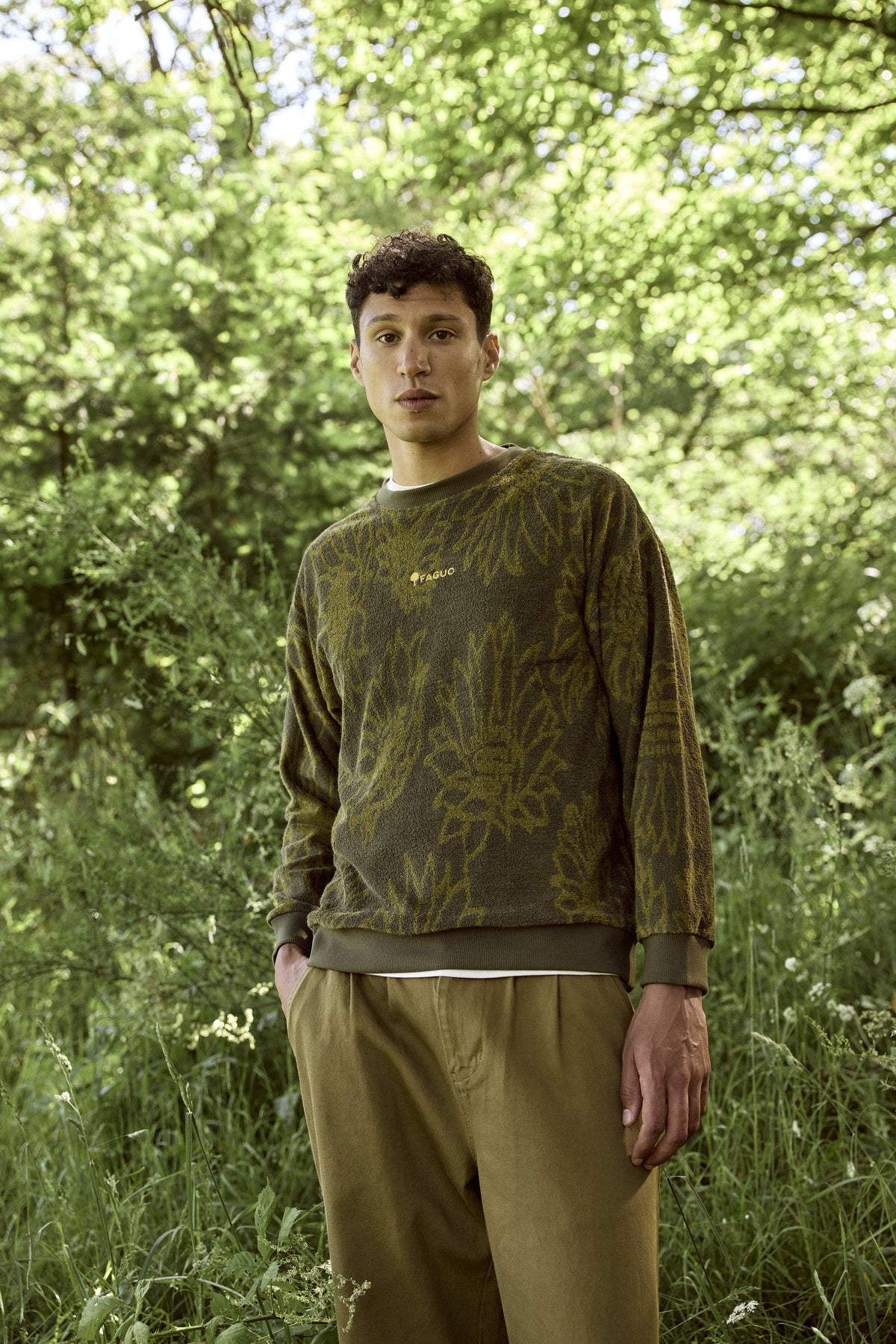Sweat Col Rond Kaki Coton Bio