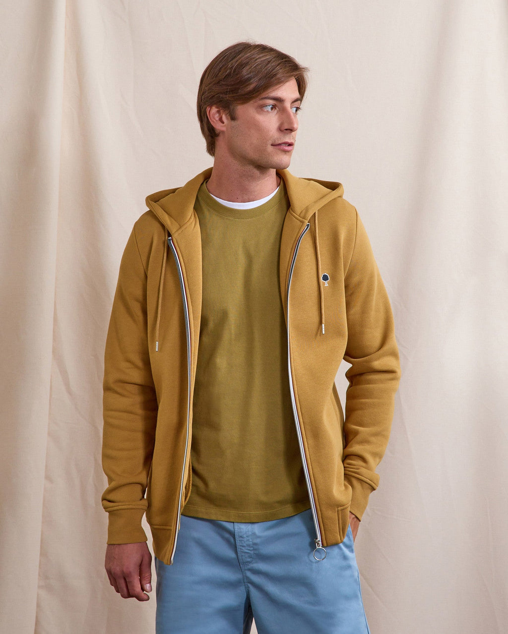 Sweat Zippé À Capuche Moutarde