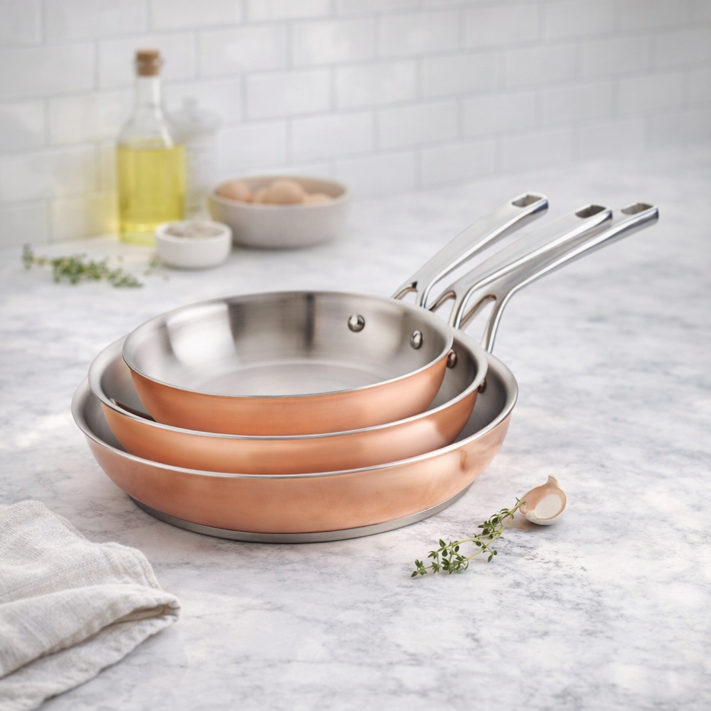 Set of 3 Triply Stainless Steel Frying Pans - Copper
