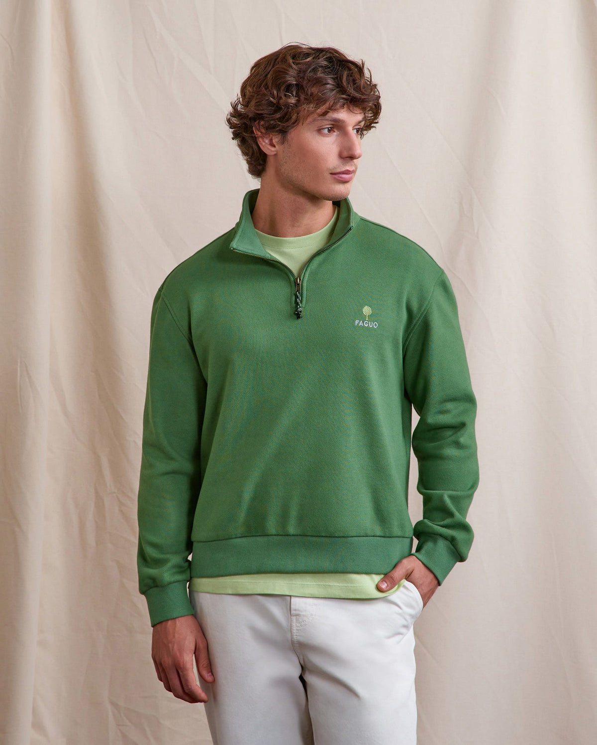 Sweat Zippé Vert Coton Bio