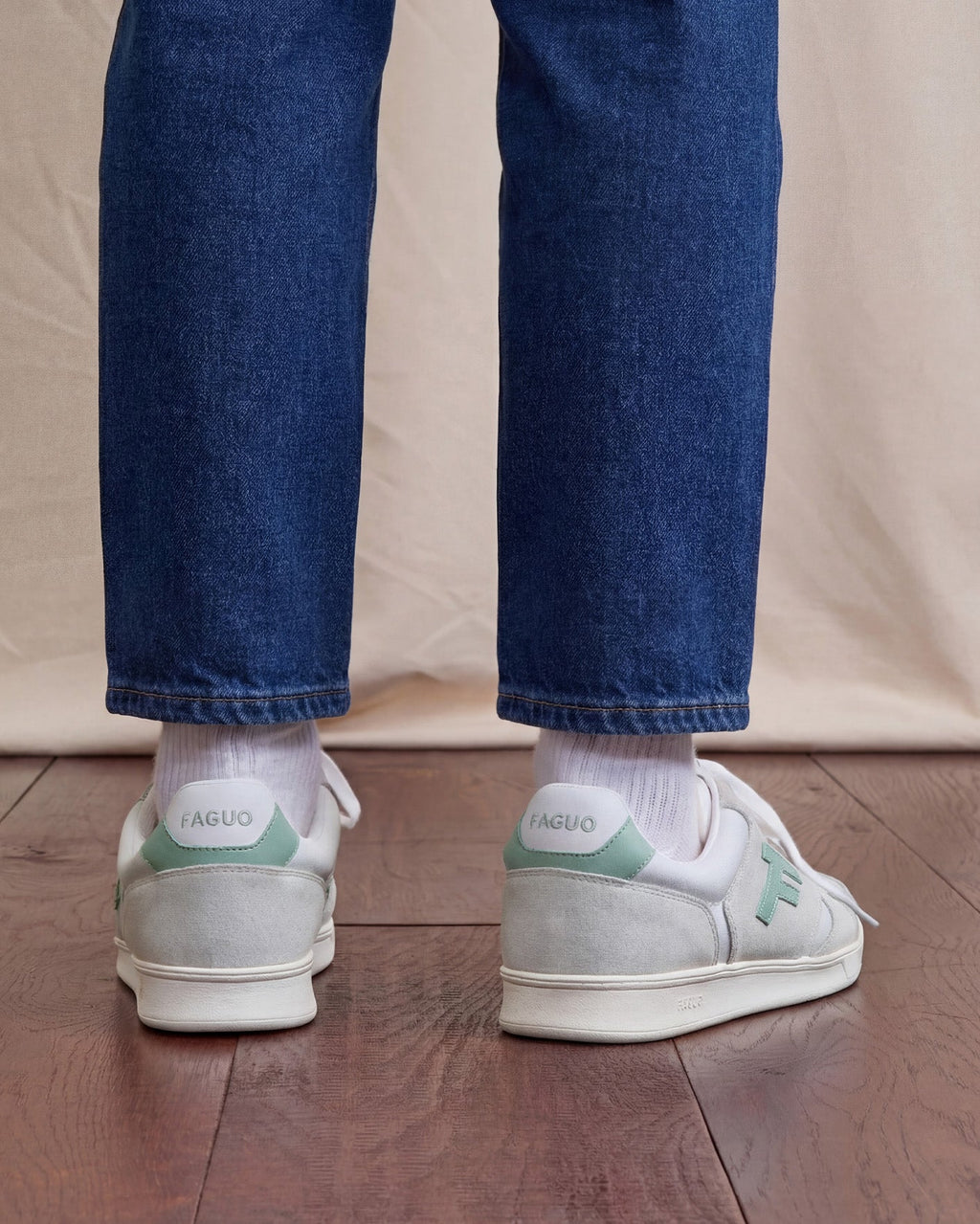 Baskets Blanc Et Vert Clair Cuir