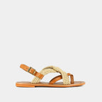 Winna Leather/Rope Flat Sandals - Camel/Beige