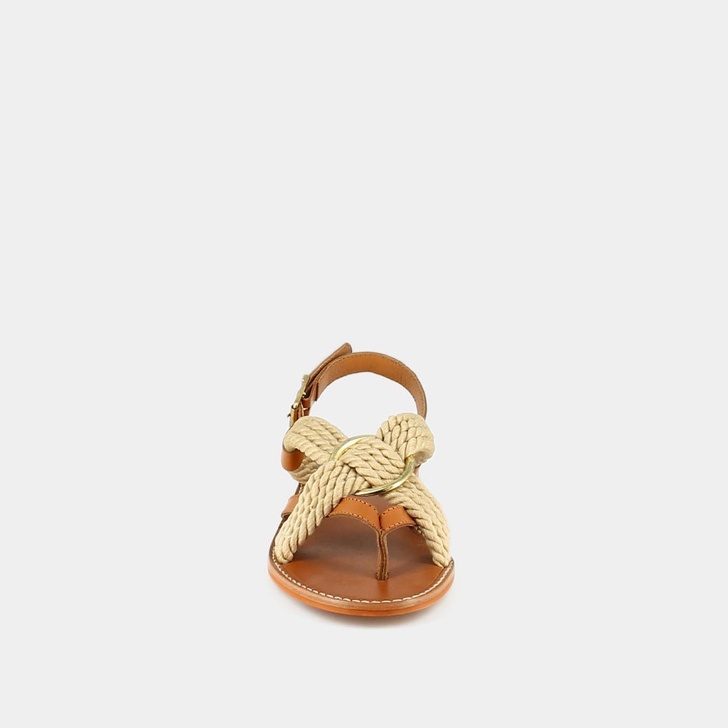 Winna Leather/Rope Flat Sandals - Camel/Beige