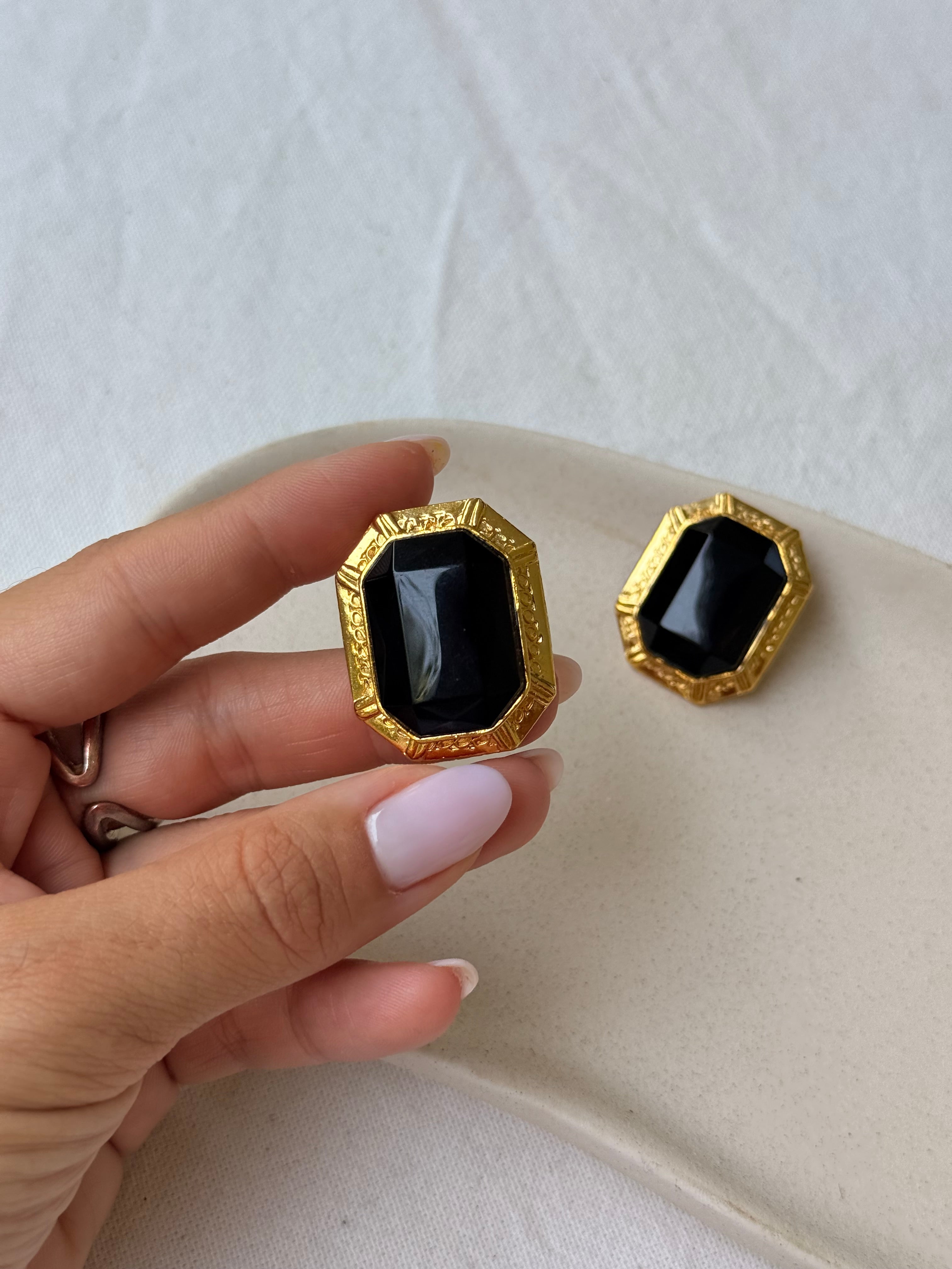 Pendientes Vintage - Strass Facetado Negro