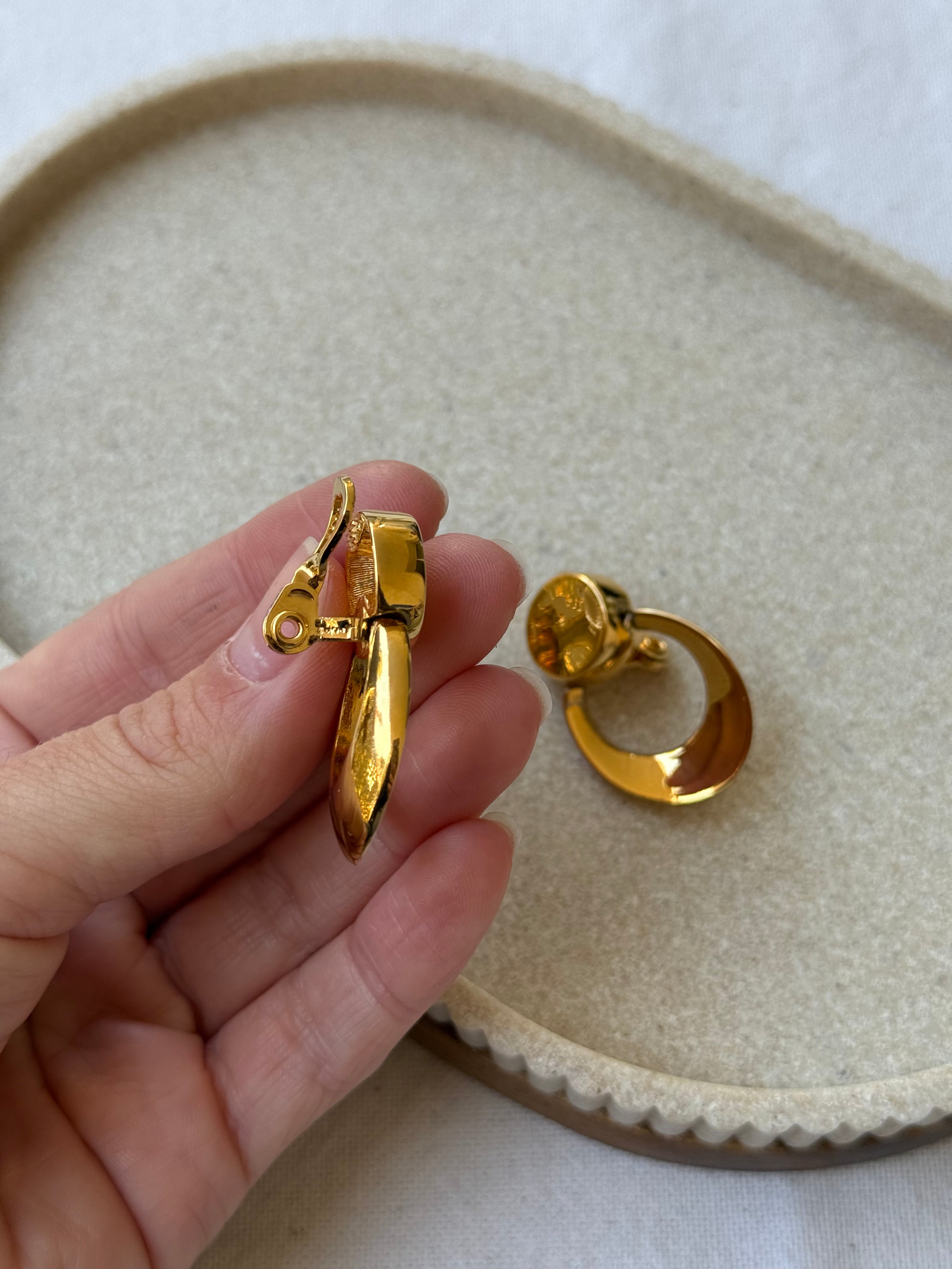 Vintage Monet Earrings - Suspended Gold Rings