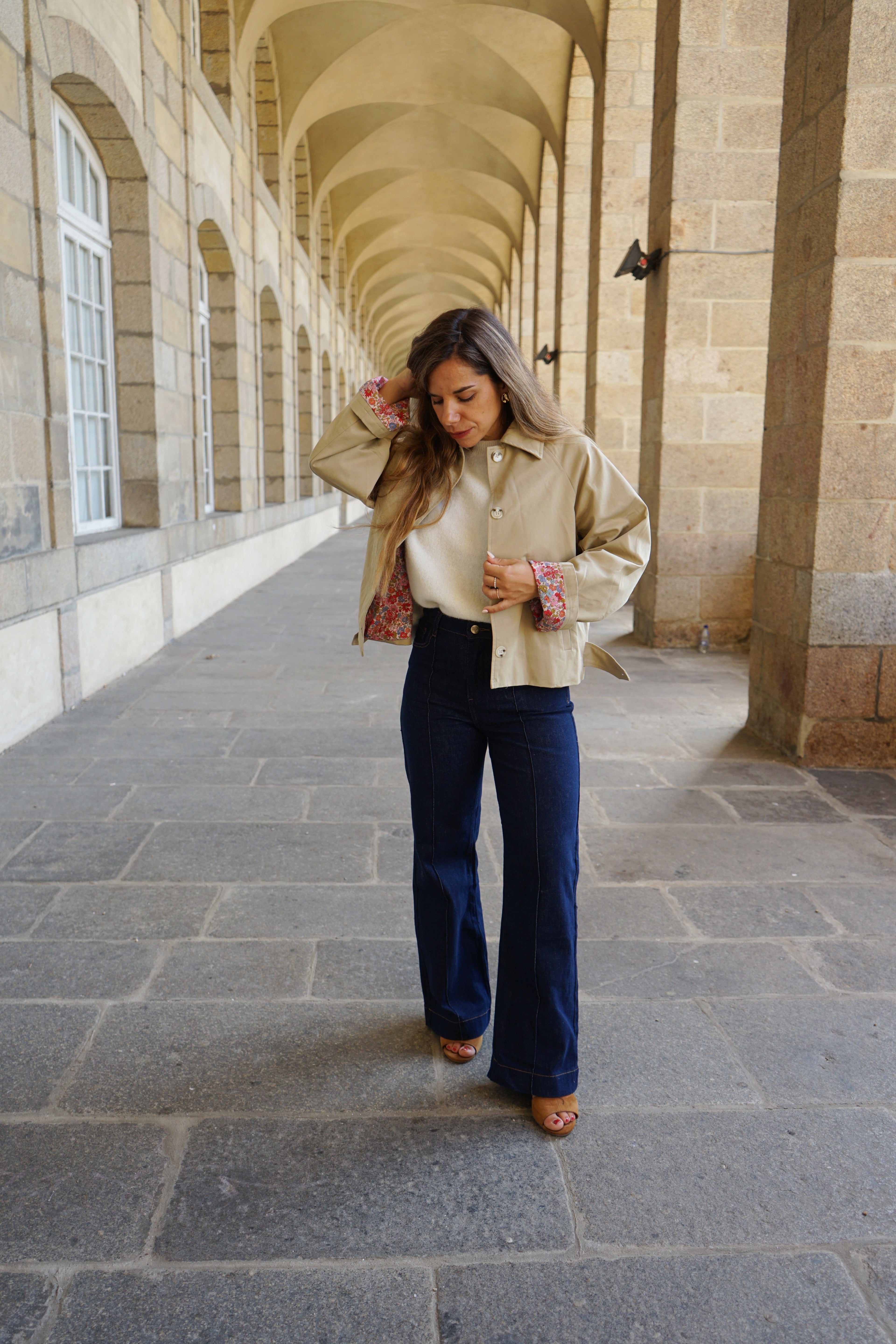 Gabardina Liberty de algodón beige Edith