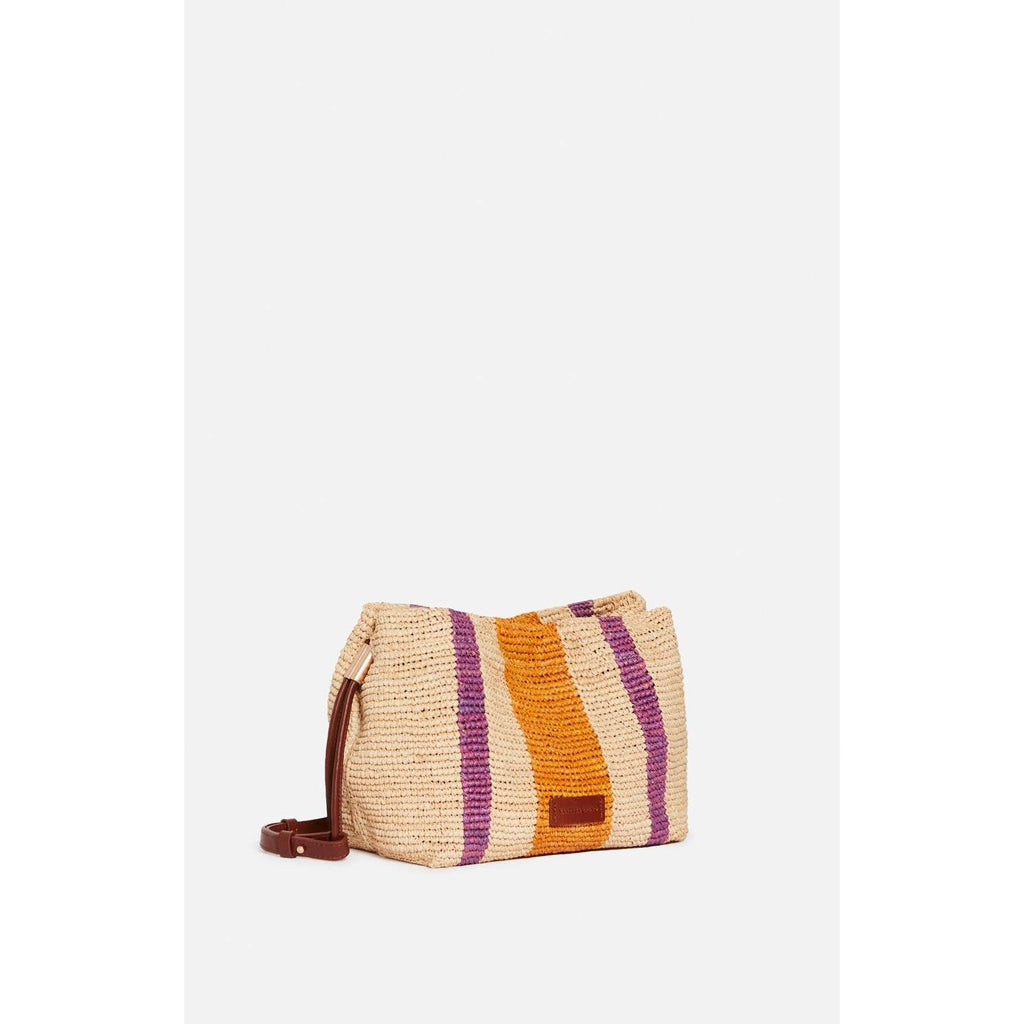Raphia and Leather Drawstring Bag - Multicolour/Orange