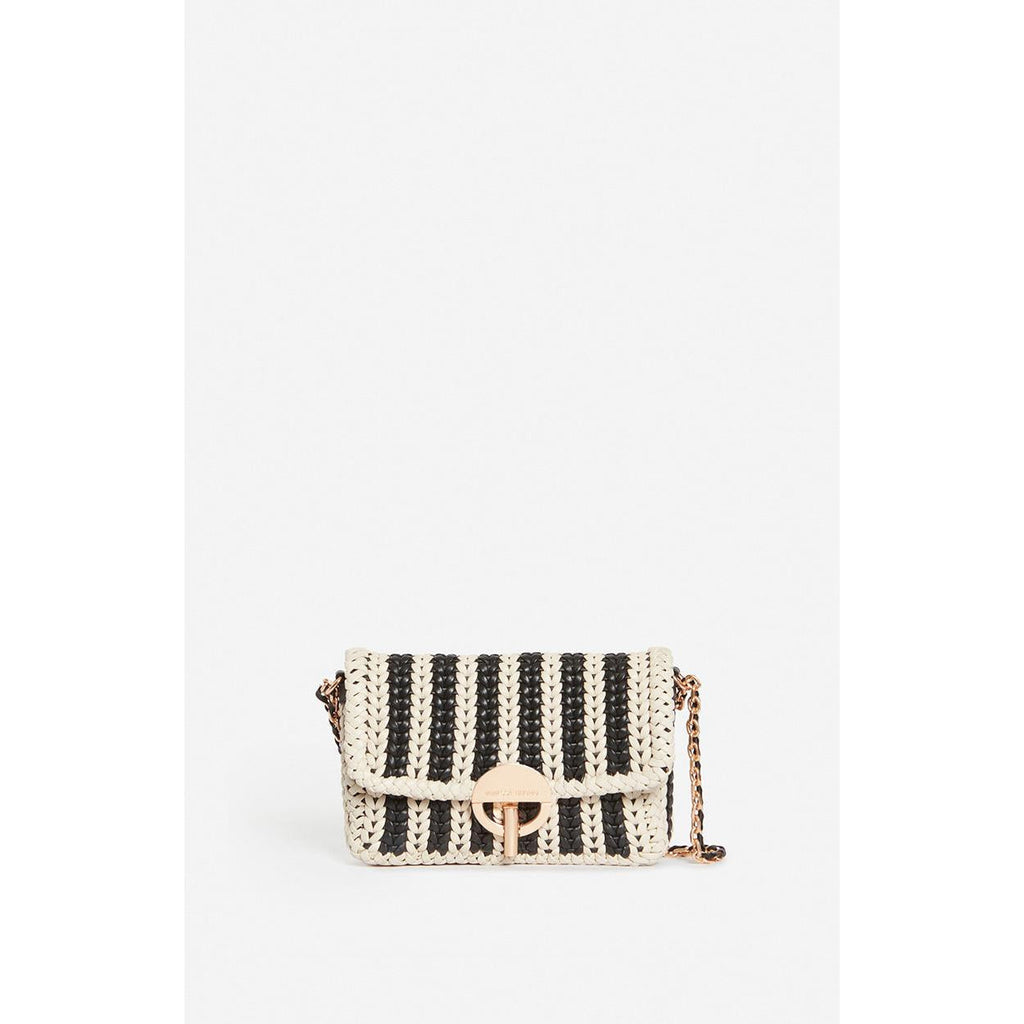 Vanessa Bruno - Bolso Moon Pequeño de Cuero Trenzado - Negro & Blanco