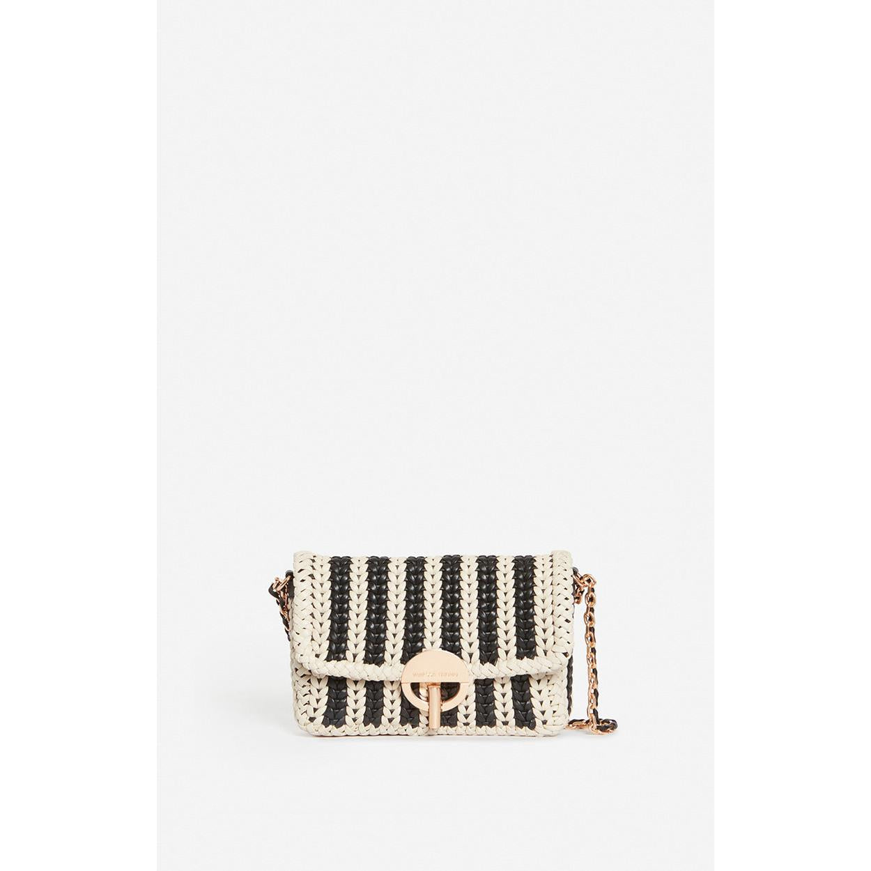 Vanessa Bruno - Bolso Moon Pequeño de Cuero Trenzado - Negro & Blanco