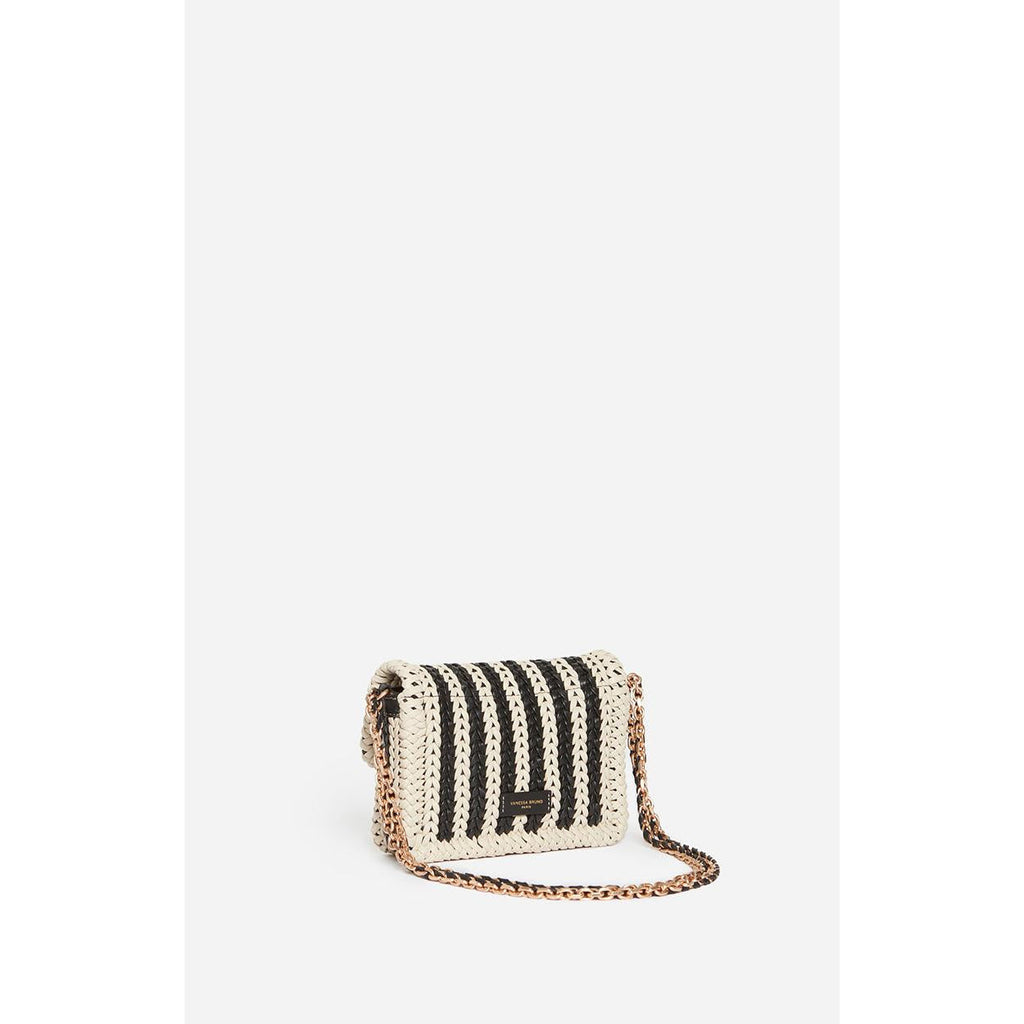 Vanessa Bruno - Bolso Moon Pequeño de Cuero Trenzado - Negro & Blanco