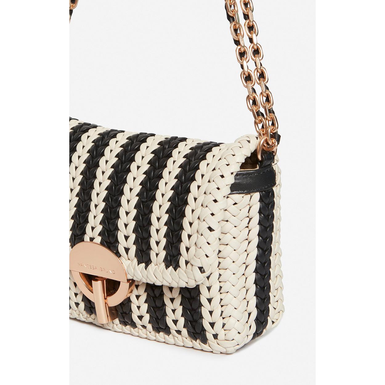 Vanessa Bruno - Bolso Moon Pequeño de Cuero Trenzado - Negro & Blanco