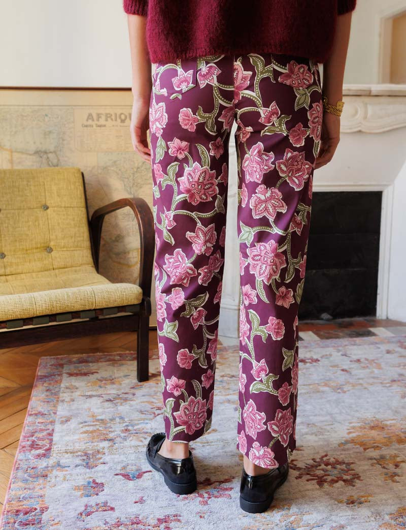 Pantaloni Prugna Floreali Jordy