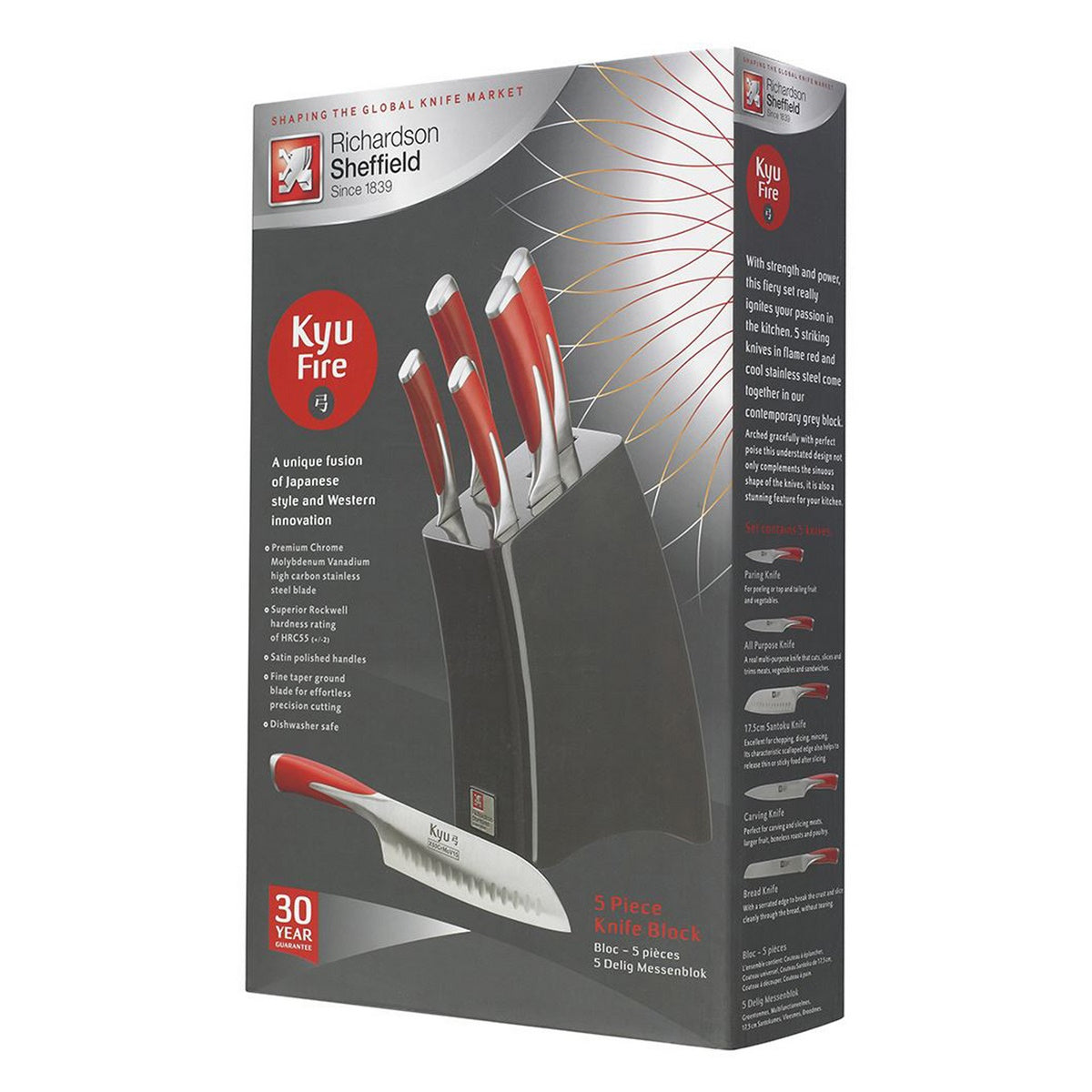 Kyu Fire - Bloque de 5 cuchillos de cocina