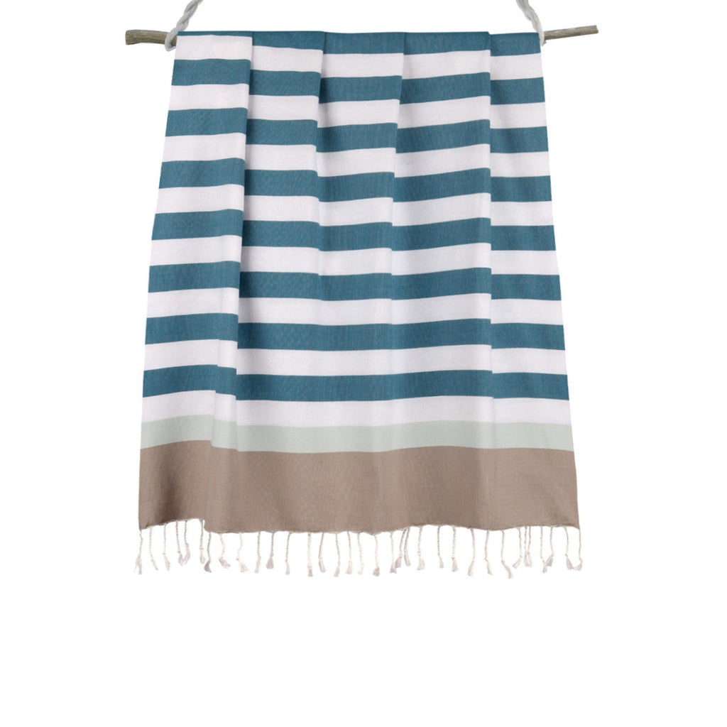 Fouta de algodón tricolor 100x200 ARCACHON verde pato / verde agua