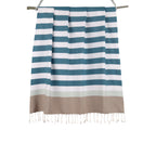 Fouta de algodón tricolor 100x200 ARCACHON verde pato / verde agua