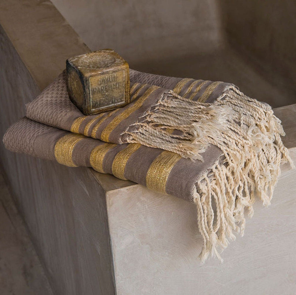 Hamptons Cotton Bathroom Set - Mocha / Gold