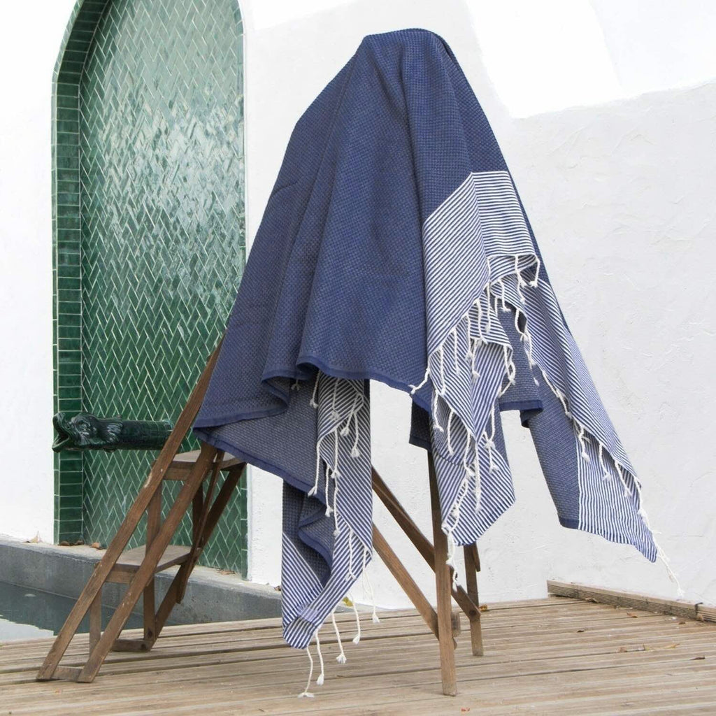 Lot De 2 Foutas Xxl Coton 200X200 Ericeira Bleu Jean