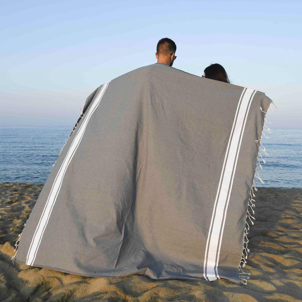Lot de 2 foutas XXL coton 200x200 MALIBU gris moyen