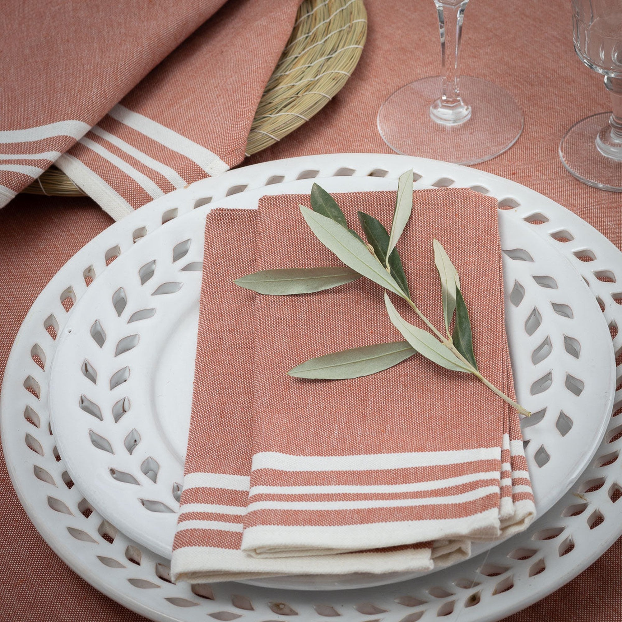 Mahdia - Lot De 4 Serviettes De Table - Rouge Tomette