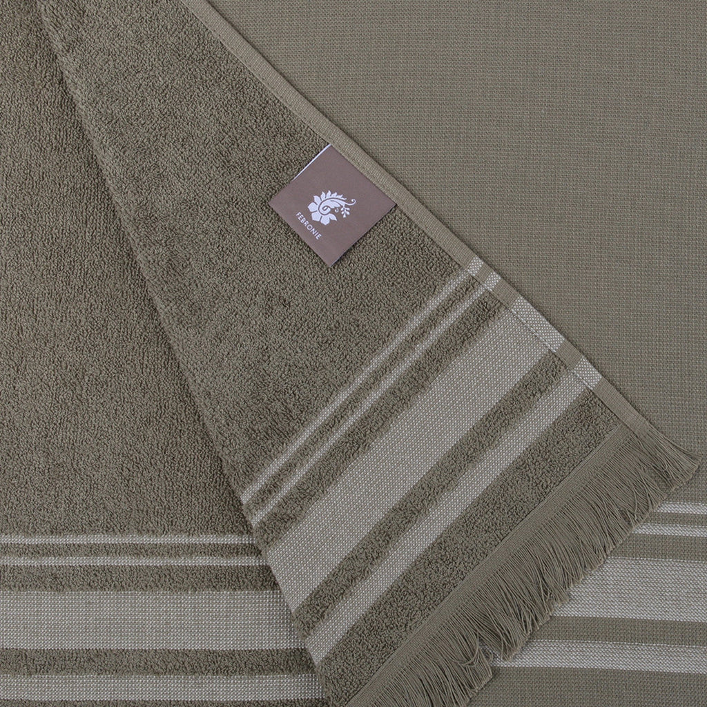 Fouta Éponge Coton Vert Lichen 100X180 Faro Vert Lichen / Grège