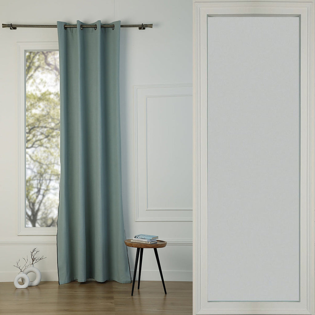Jules - Eyelet Curtain - Cotton Canvas - Celadon/Black