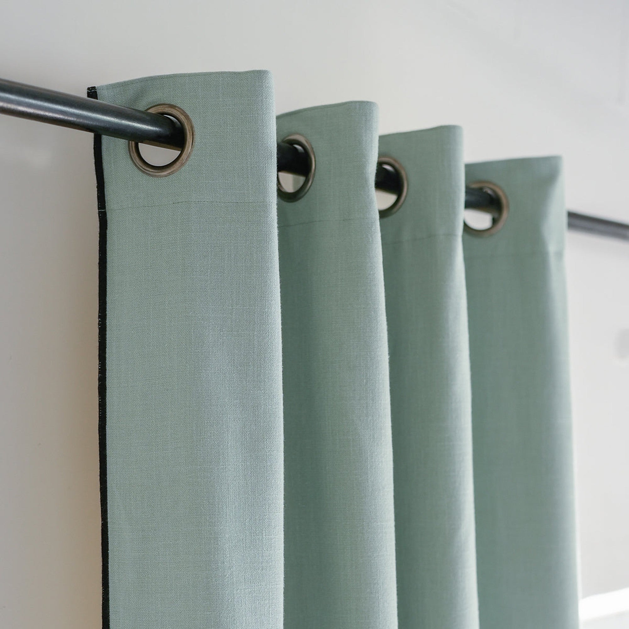 Jules - Eyelet Curtain - Cotton Canvas - Celadon/Black