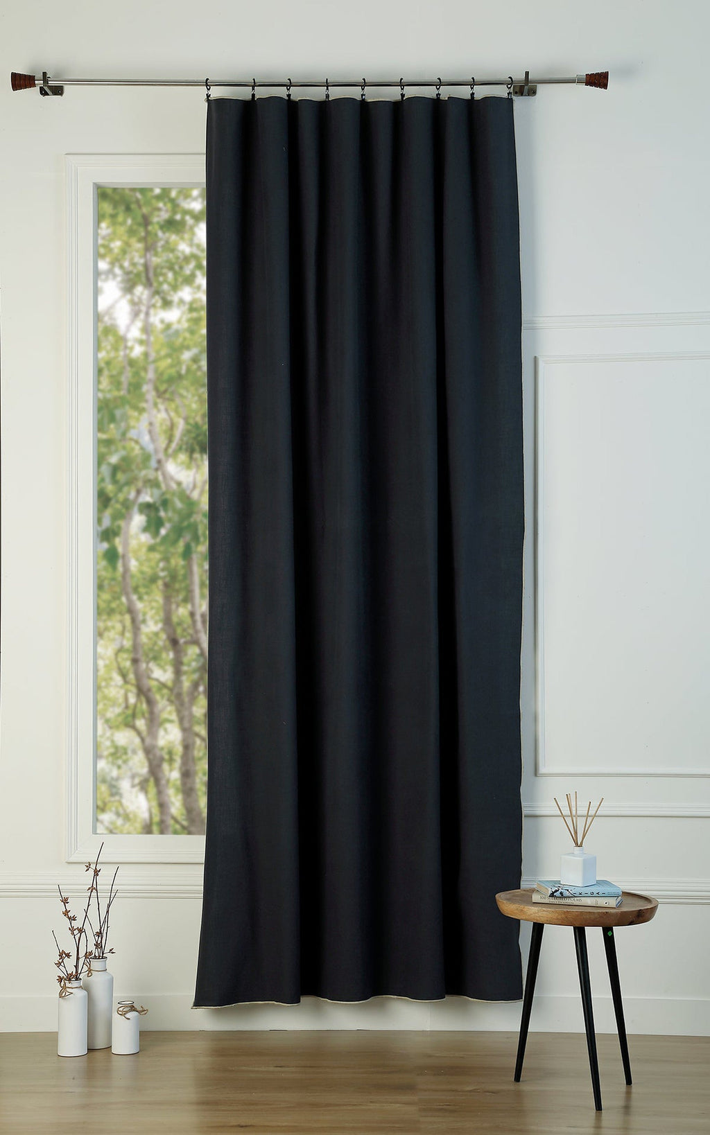 Jules - Curtain Panel - Cotton Canvas - Charcoal/Sand