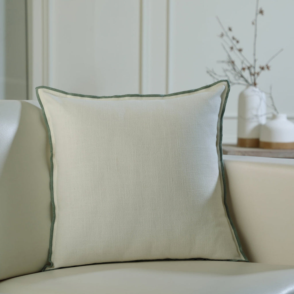 Jules - Housse De Coussin - Toile De Coton - Blanc/Céladon