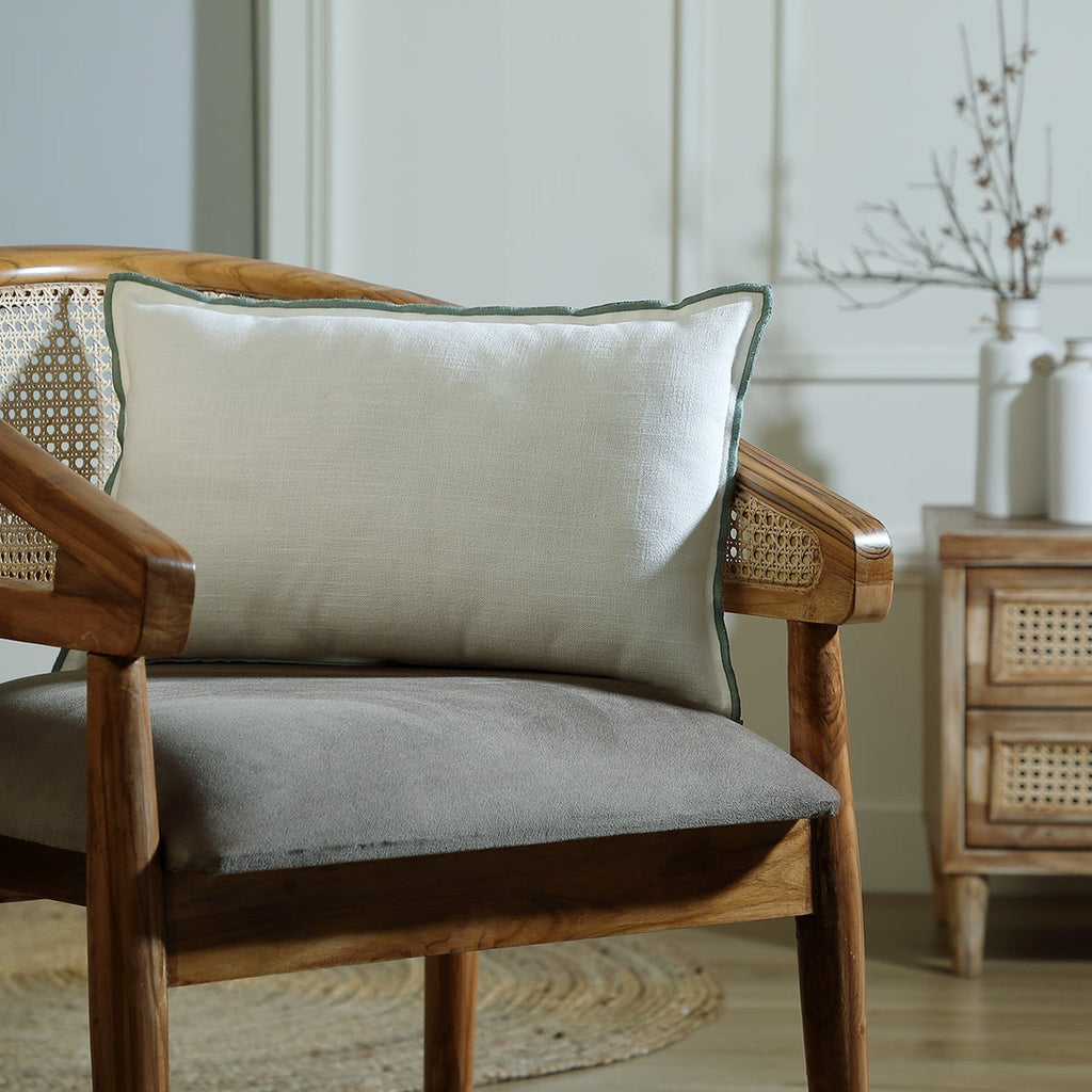 Jules - Housse De Coussin - Toile De Coton - Blanc/Céladon