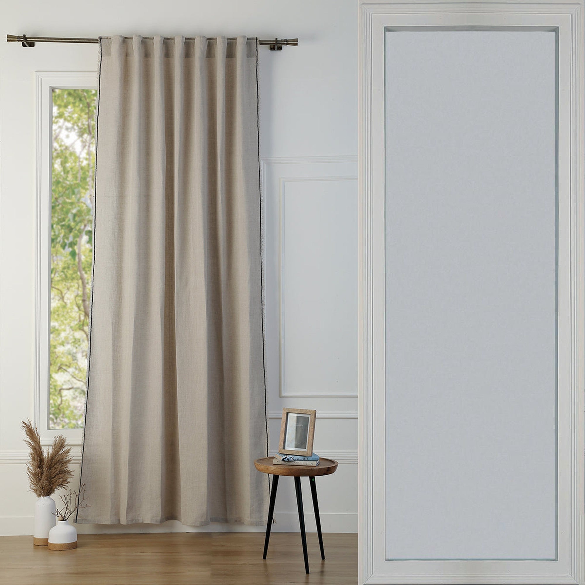 Gabriel - Tab-Top Curtain - Washed Linen - Natural/Black