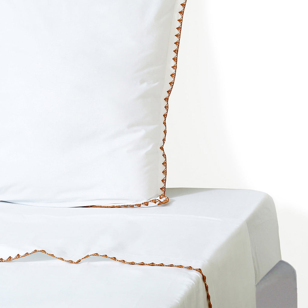 Zoé - Drap Plat - Percale De Coton - Blanc/Caramel