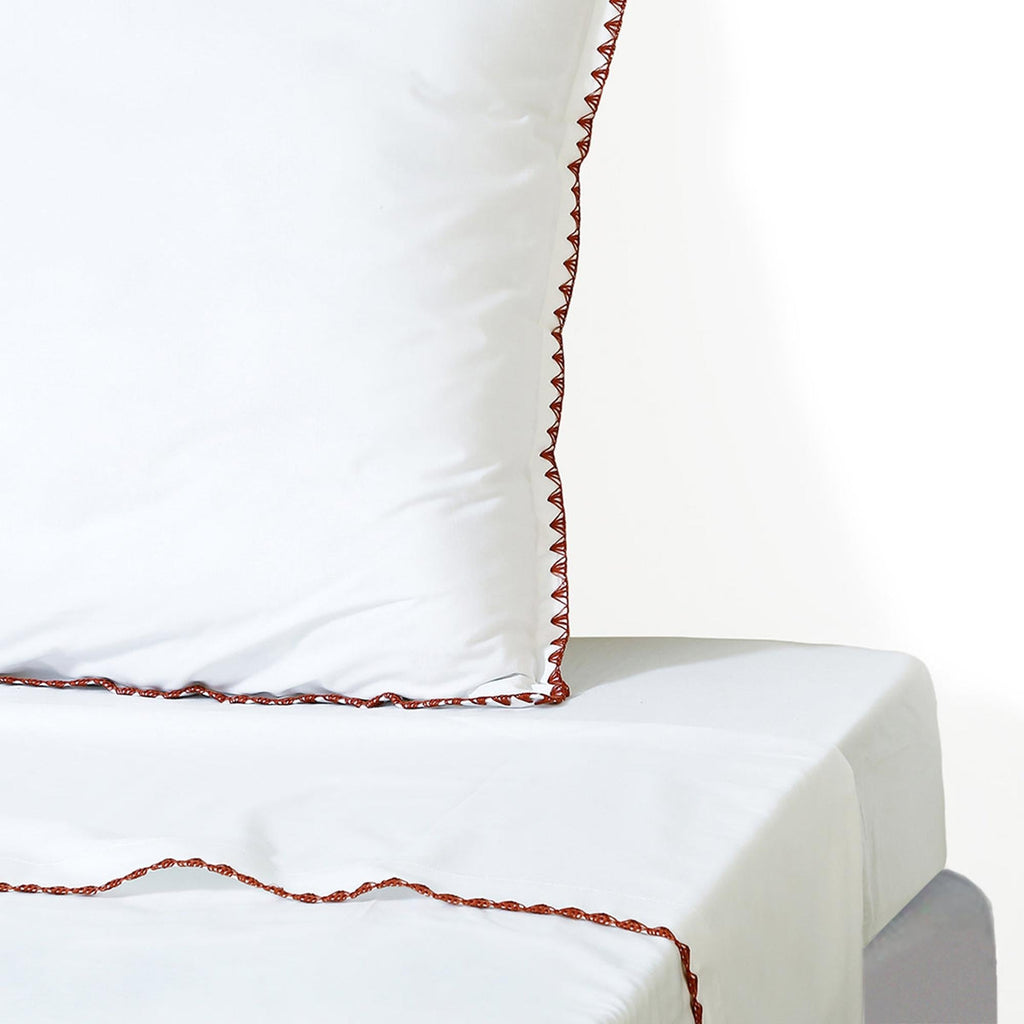 Zoé - Drap Plat - Percale De Coton - Blanc/Rouge
