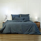Luna - Drap Housse - Coton Lavé - Bleu Orage